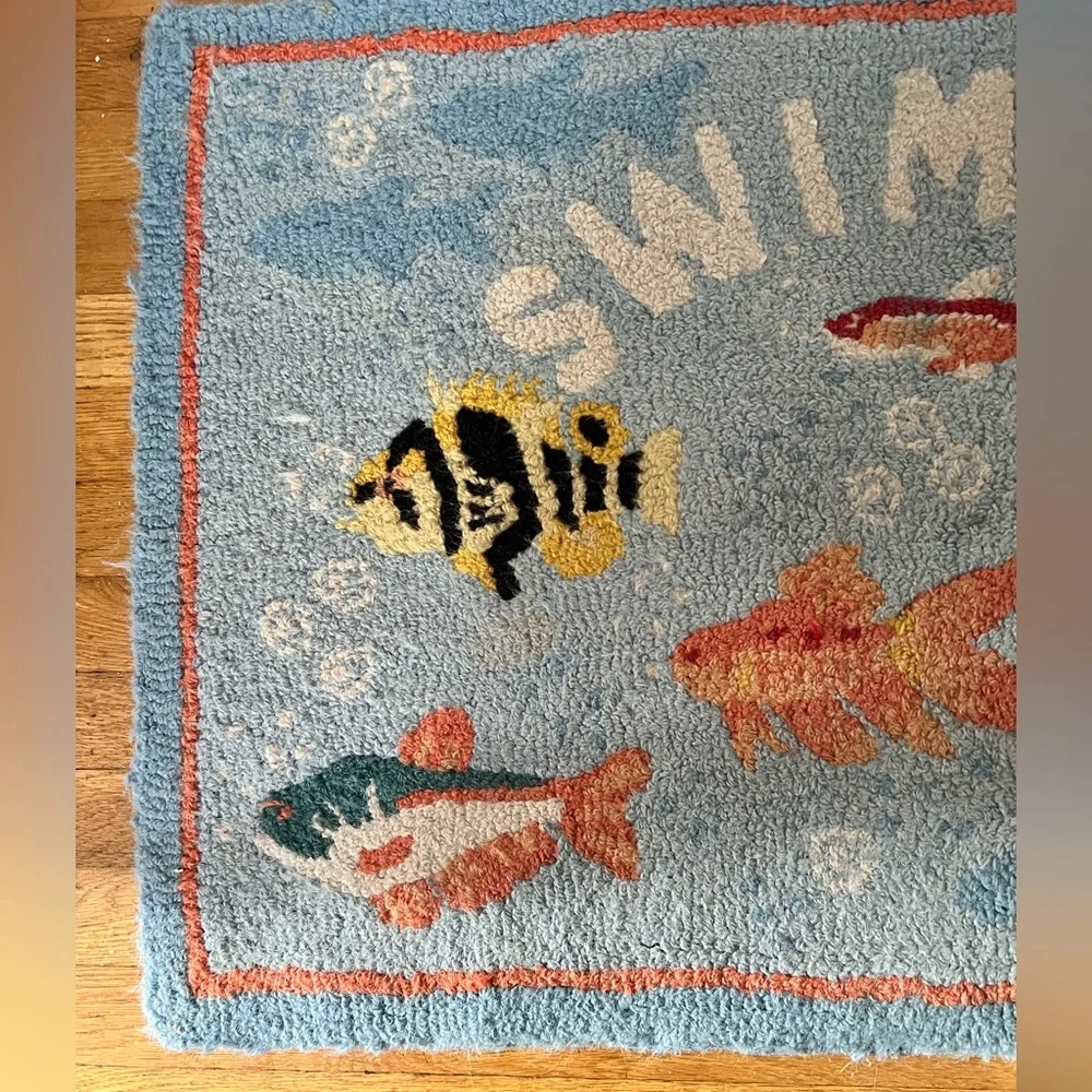 Chandler Four Corners Vintage Hooked Wool Rug Fish Ocean “Swim In“ 2’x3’
